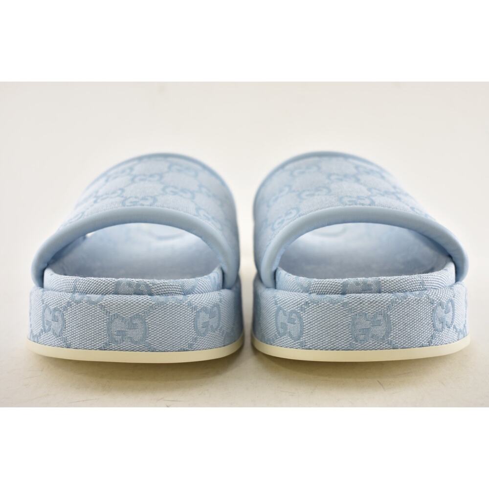 Gucci Light Blue GG Monogram Logo Canvas Mule Flat Slide Platform Sandal 39.5 - Picture 11 of 16
